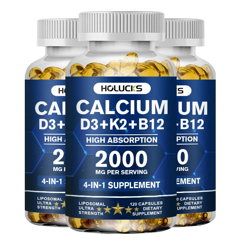 Organic Calcium Supplements, with Vitamin D3 K2, Strong Bone Teeth Joints, Support Heart & Brain Health, for Immune System