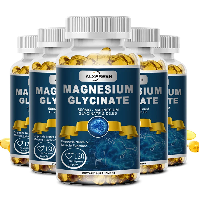 Magnesium Glycinate Capsules 500mg with Zinc,Vitamin D3 B6,  Non-GMO, Nerve, Muscle, Bone Health Support Nutrition Supplement