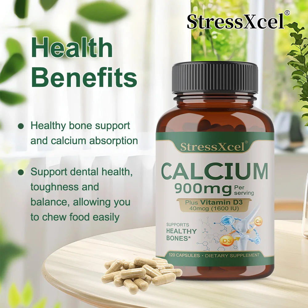 Bone Health and Joint Support Capsules with Calcium, Vitamin D3, Dietary Supplements for Women and Men, Gluten-Free