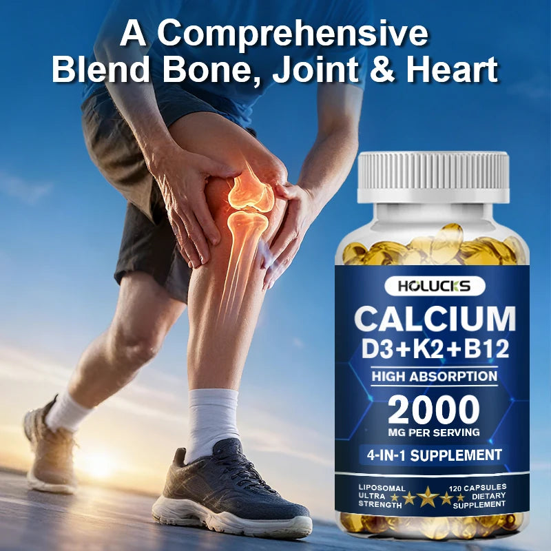 Organic Calcium Supplements, with Vitamin D3 K2, Strong Bone Teeth Joints, Support Heart & Brain Health, for Immune System