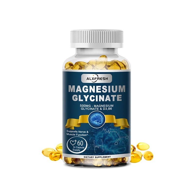 Magnesium Glycinate Capsules 500mg with Zinc,Vitamin D3 B6,  Non-GMO, Nerve, Muscle, Bone Health Support Nutrition Supplement
