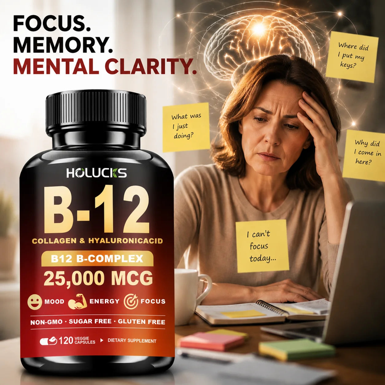 Advanced Vitamin B12 Supplement, with MSM, Marine Collagen, for Brain Vitality, Beautify Skin, Nervous System & Bone Health