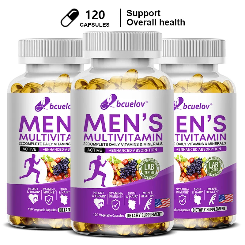 Men's Daily Multivitamin Capsules, Natural Daily Supplement for Energy, Stamina, Cognitive Brain, Immune & Overall Body Health