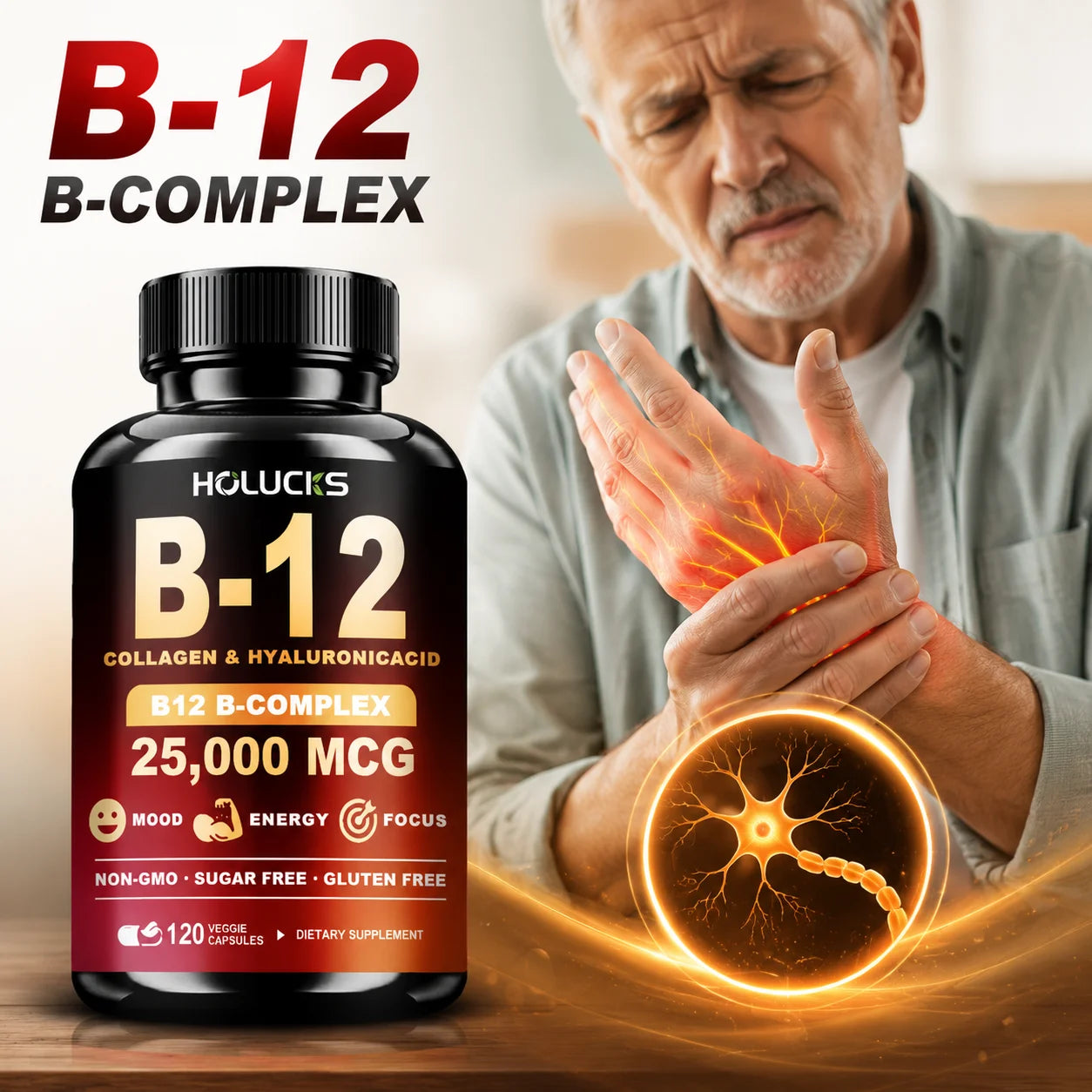 Advanced Vitamin B12 Supplement, with MSM, Marine Collagen, for Brain Vitality, Beautify Skin, Nervous System & Bone Health