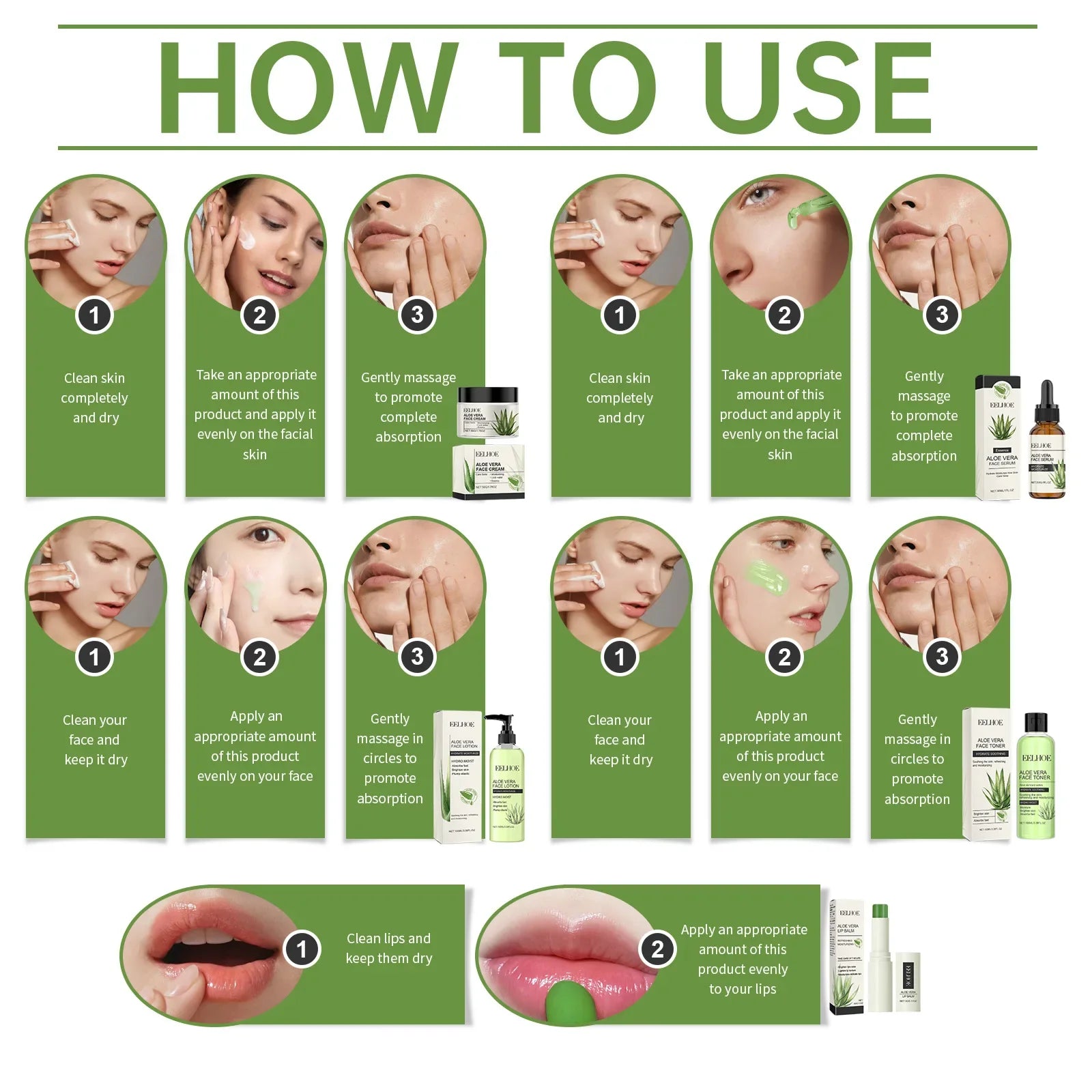Eelhoe Aloe Vera Skin Care Series Fade Fine Lines Light Weight Improving Elasticity Nourishing Hydrating Facial Moisturizing Set