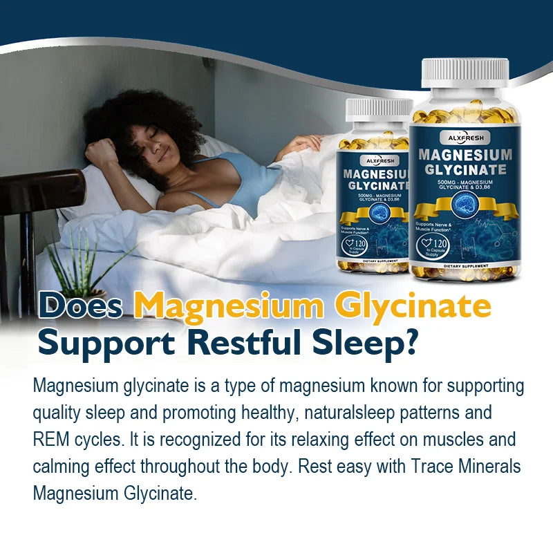 Magnesium Glycinate Capsules 500mg with Zinc,Vitamin D3 B6,  Non-GMO, Nerve, Muscle, Bone Health Support Nutrition Supplement
