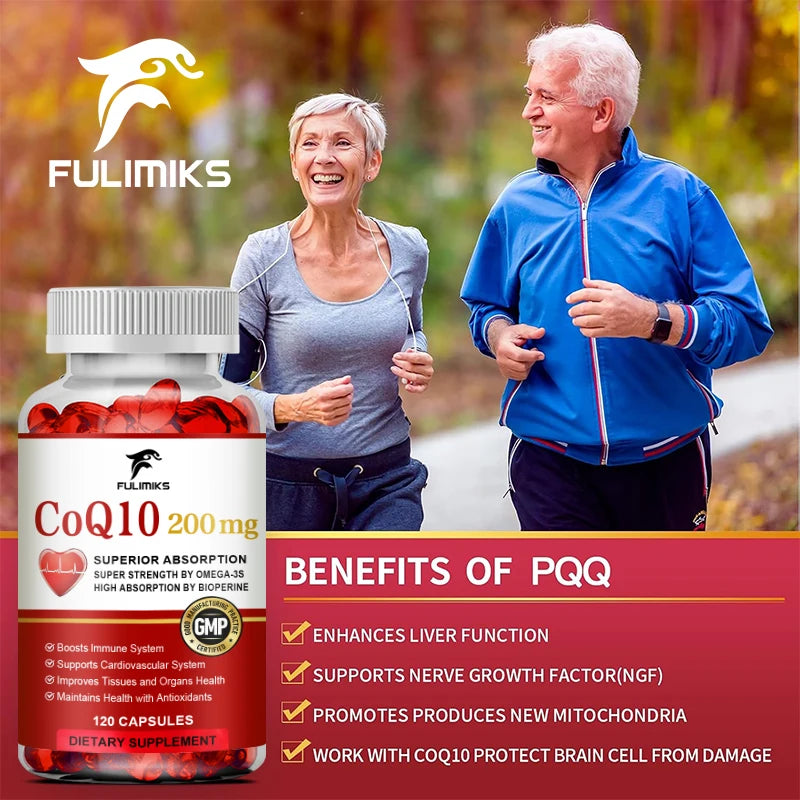 Natural Absorption CoQ10 Supplement, with PQQ, Black Pepper Extract, Support Mental Clarity, Hair & Skin Health, Daily Vitality