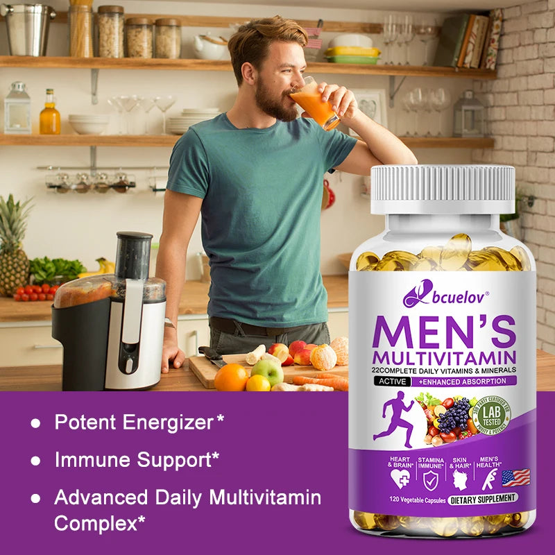 Men's Daily Multivitamin Capsules, Natural Daily Supplement for Energy, Stamina, Cognitive Brain, Immune & Overall Body Health