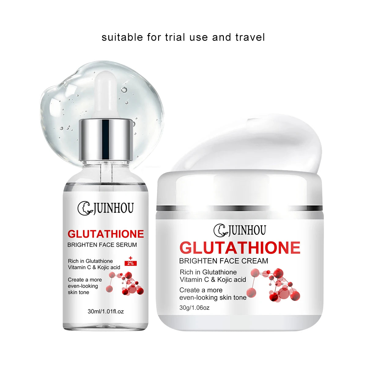 JUINHOU Glutathione Vitamin C Brighten Face Cream and Serum Set Even Skin Tone Niacinamide Anti-Oxidation Radiant Glow Skin