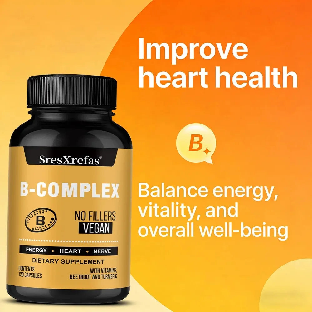 B Vitamin Supplements - with B12 for Mood, Brain, Nervous System, Energy, Metabolism, Relieve Fatigue, Heart Health