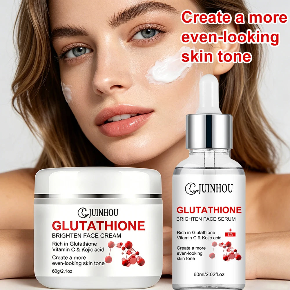 JUINHOU Glutathione Vitamin C Brighten Face Cream and Serum Set Even Skin Tone Niacinamide Anti-Oxidation Radiant Glow Skin