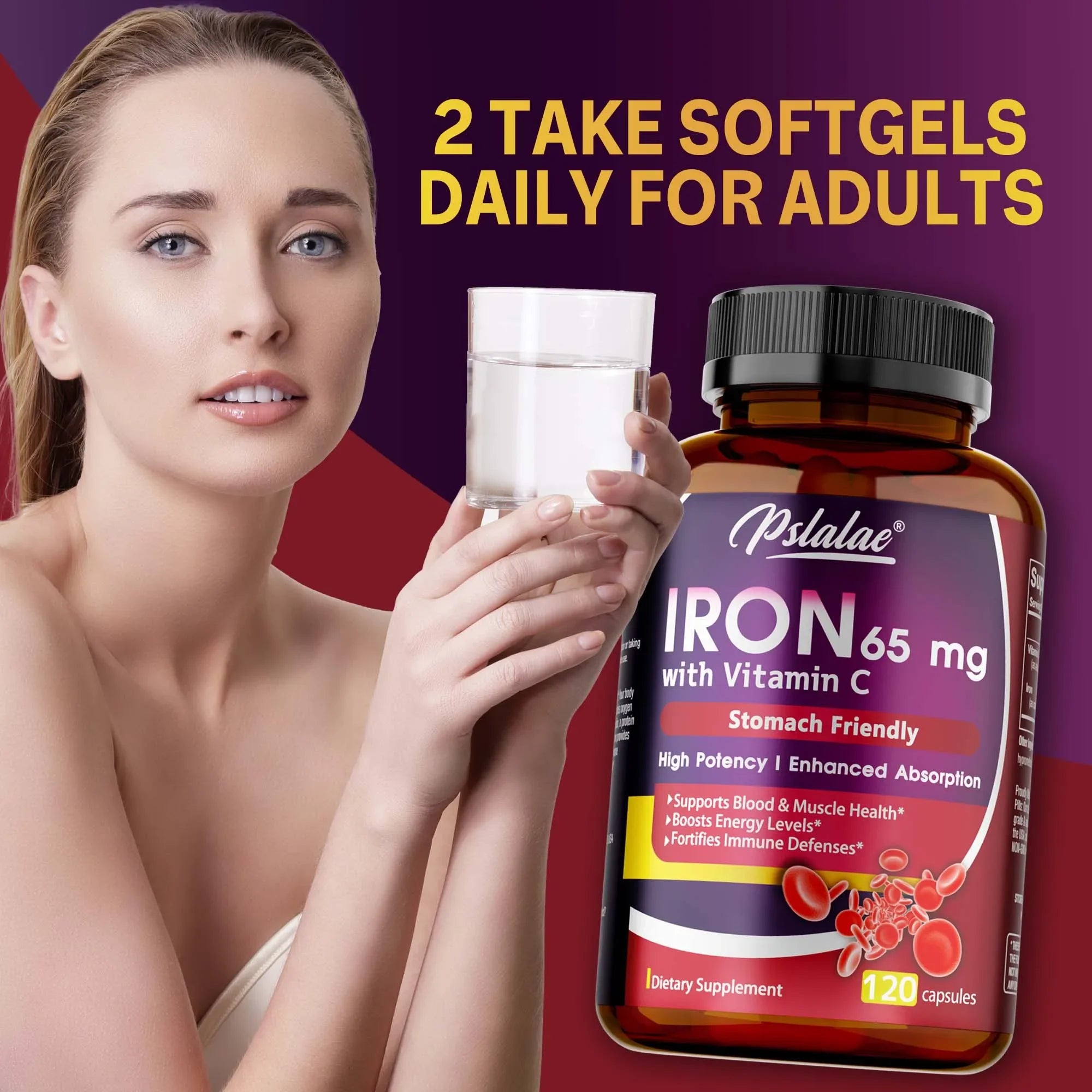 Iron Supplement - Reduce Anemia, Fight Fatigue, Promotes Red Blood Cells, Supports Brain and Heart Health, Improve Energy Levels