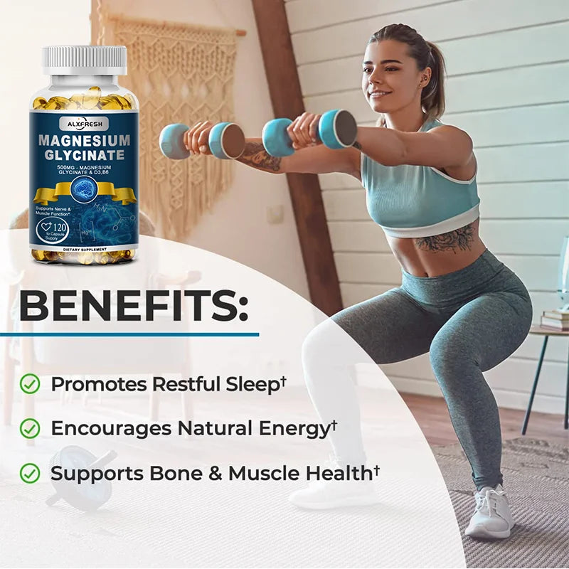 Magnesium Glycinate Capsules 500mg with Zinc,Vitamin D3 B6,  Non-GMO, Nerve, Muscle, Bone Health Support Nutrition Supplement