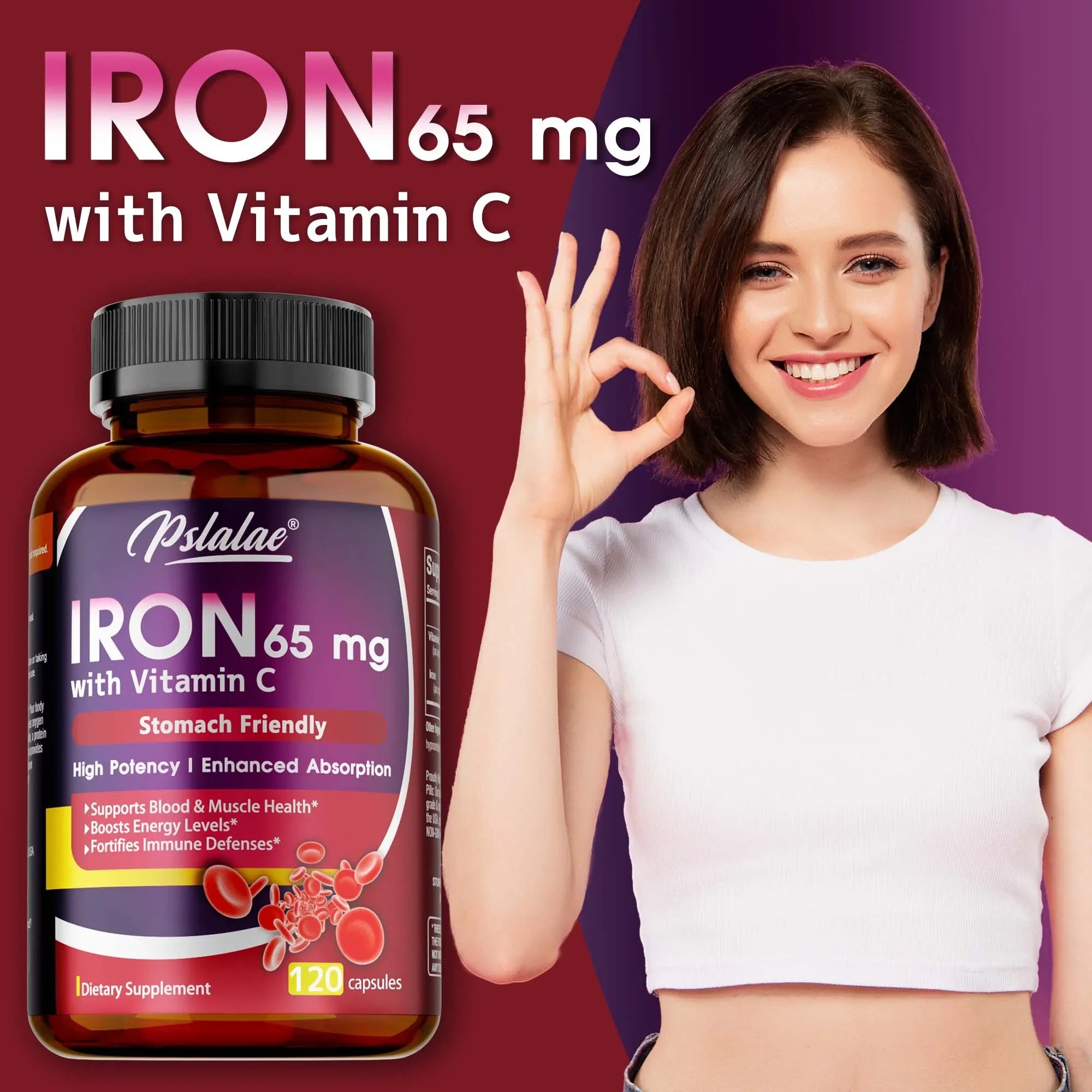 Iron Supplement - Reduce Anemia, Fight Fatigue, Promotes Red Blood Cells, Supports Brain and Heart Health, Improve Energy Levels