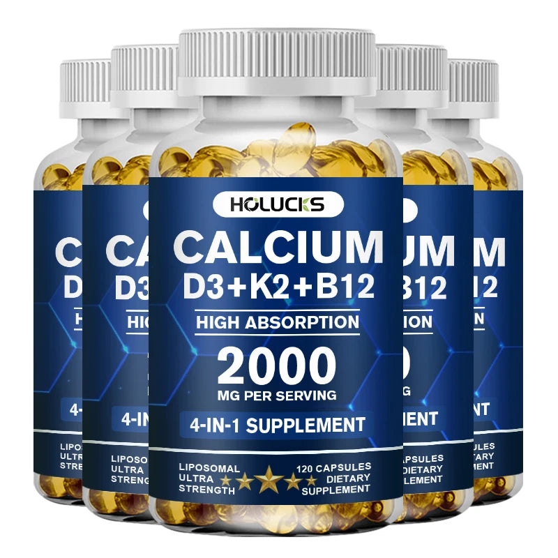 Organic Calcium Supplements, with Vitamin D3 K2, Strong Bone Teeth Joints, Support Heart & Brain Health, for Immune System