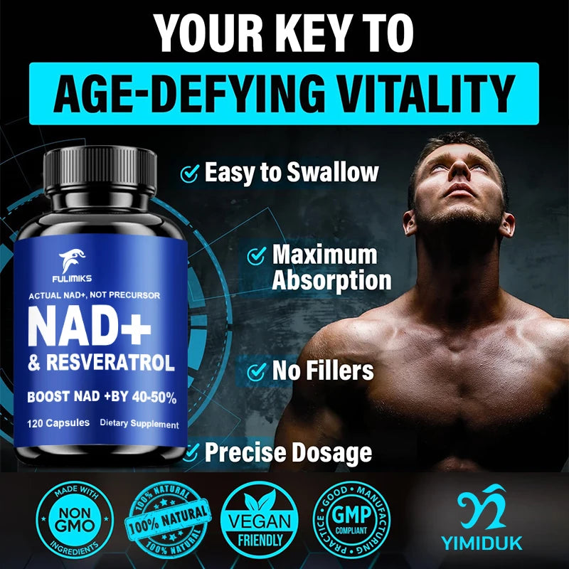 Daily NAD+ Resveratrol Dietary Supplement, with TMG & Vitamin, Support Skin, Heart Health, Immune, Sleep System for Men & Wmen