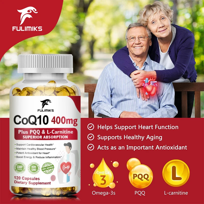 Premium Coenzyme Q10 Supplement, with Omega-3s & Vitamin E, Promotes Heart Health, Cellular Energy, Antioxidant & Healthy Aging