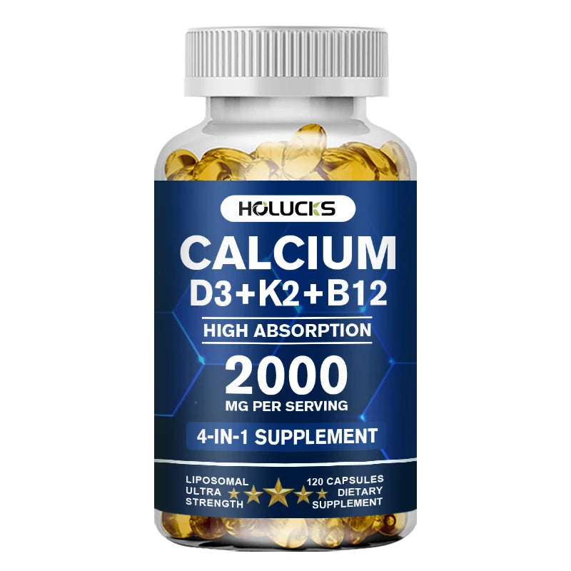 Organic Calcium Supplements, with Vitamin D3 K2, Strong Bone Teeth Joints, Support Heart & Brain Health, for Immune System