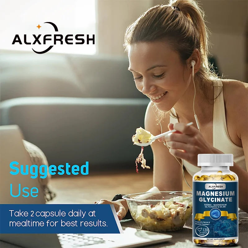 Magnesium Glycinate Capsules 500mg with Zinc,Vitamin D3 B6,  Non-GMO, Nerve, Muscle, Bone Health Support Nutrition Supplement