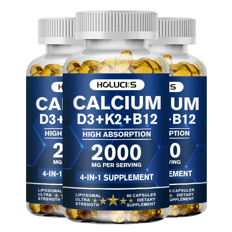 Organic Calcium Supplements, with Vitamin D3 K2, Strong Bone Teeth Joints, Support Heart & Brain Health, for Immune System
