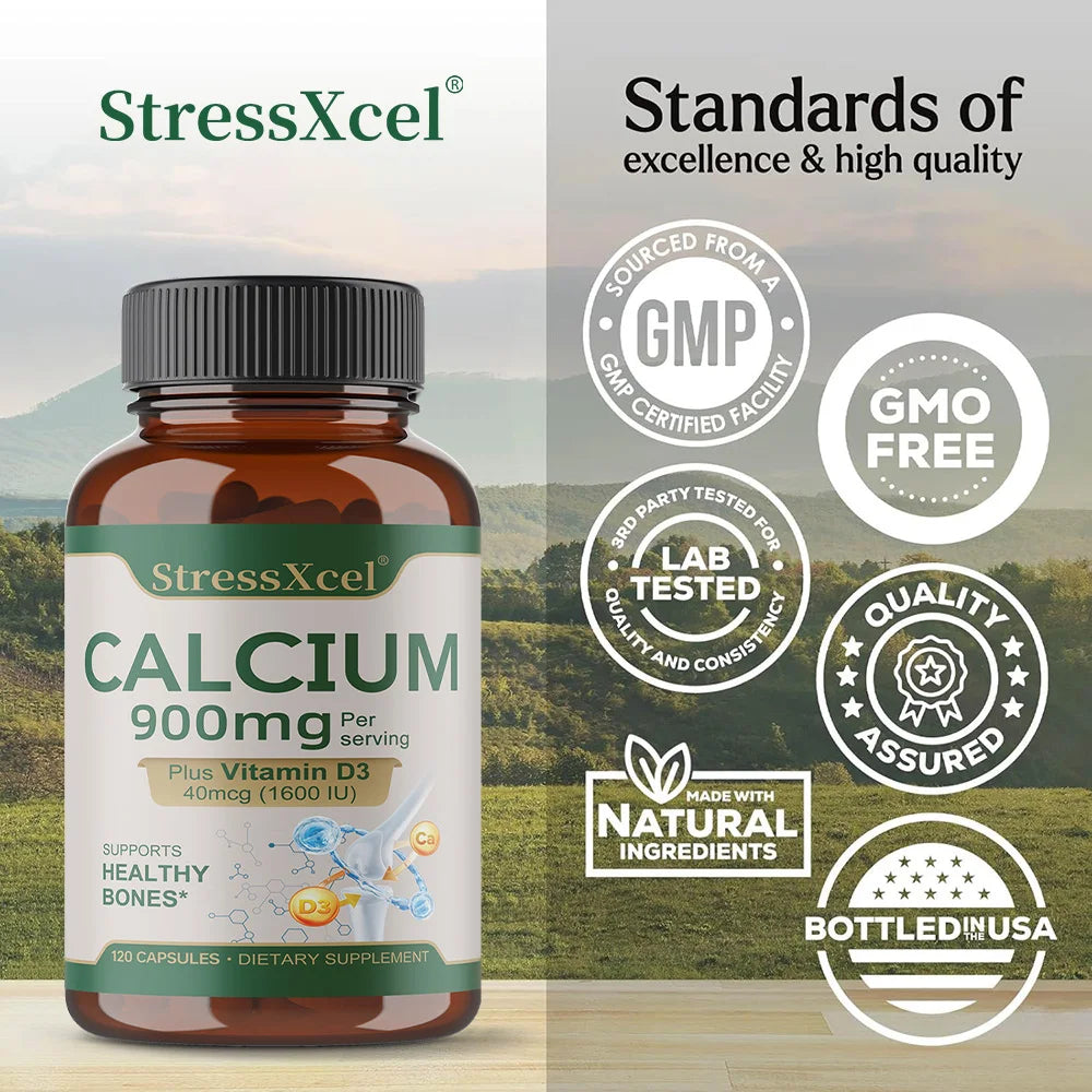 Bone Health and Joint Support Capsules with Calcium, Vitamin D3, Dietary Supplements for Women and Men, Gluten-Free