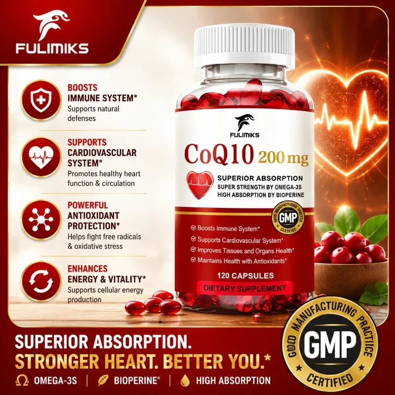 Natural Absorption CoQ10 Supplement, with PQQ, Black Pepper Extract, Support Mental Clarity, Hair & Skin Health, Daily Vitality