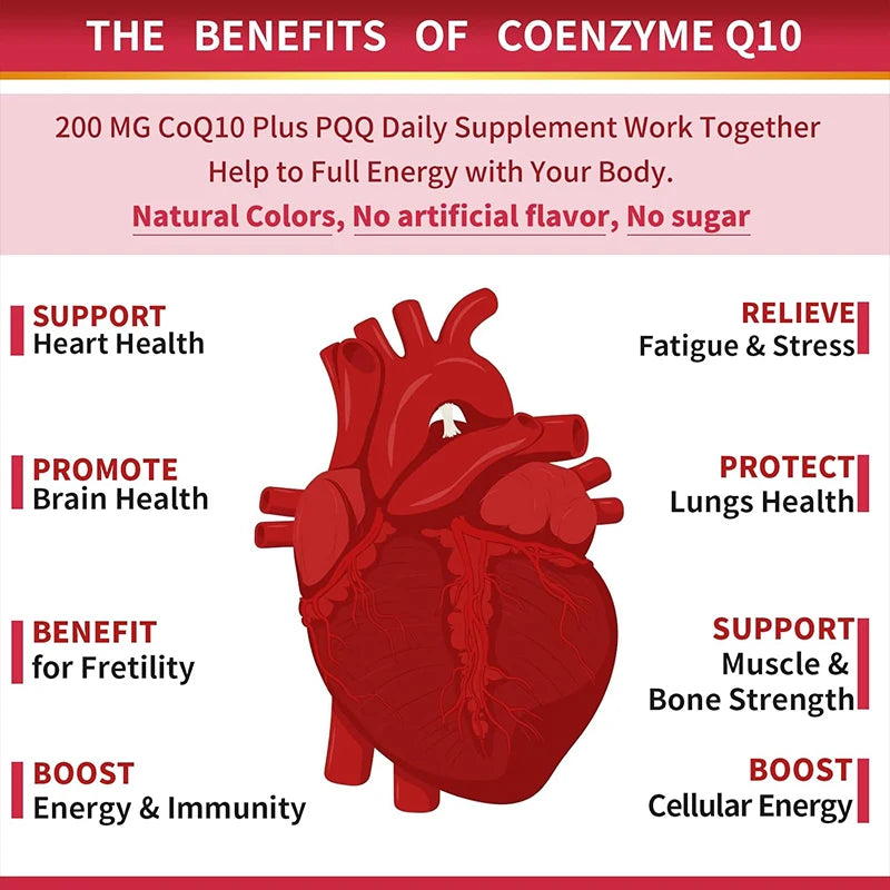 Natural Absorption CoQ10 Supplement, with PQQ, Black Pepper Extract, Support Mental Clarity, Hair & Skin Health, Daily Vitality