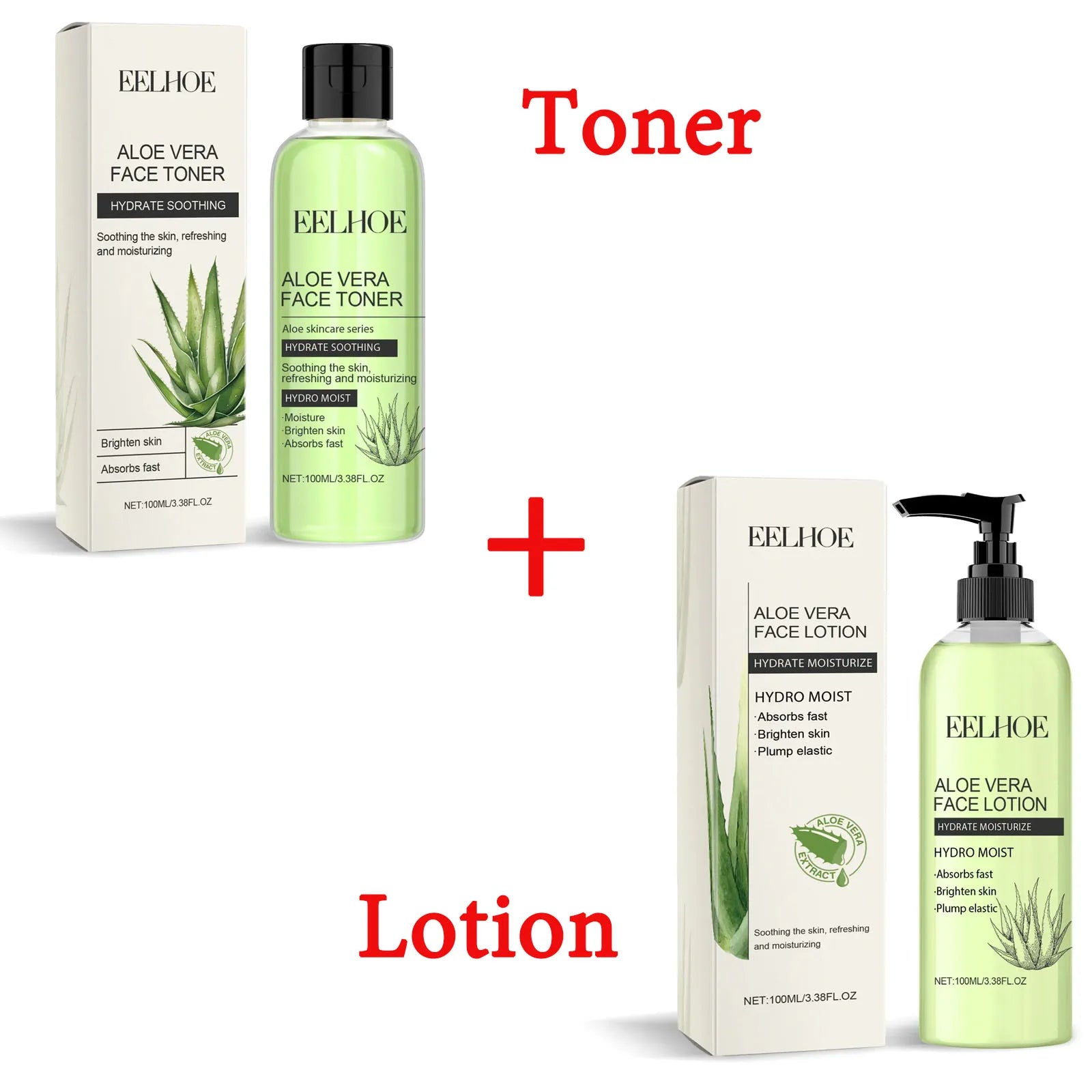 Eelhoe Aloe Vera Skin Care Series Fade Fine Lines Light Weight Improving Elasticity Nourishing Hydrating Facial Moisturizing Set