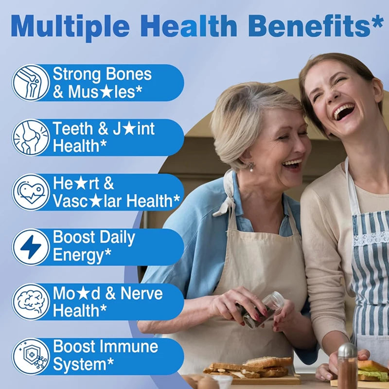 Organic Calcium Supplements, with Vitamin D3 K2, Strong Bone Teeth Joints, Support Heart & Brain Health, for Immune System