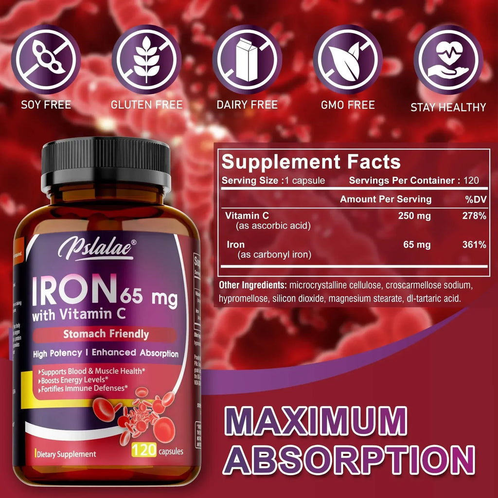 Iron Supplement - Reduce Anemia, Fight Fatigue, Promotes Red Blood Cells, Supports Brain and Heart Health, Improve Energy Levels
