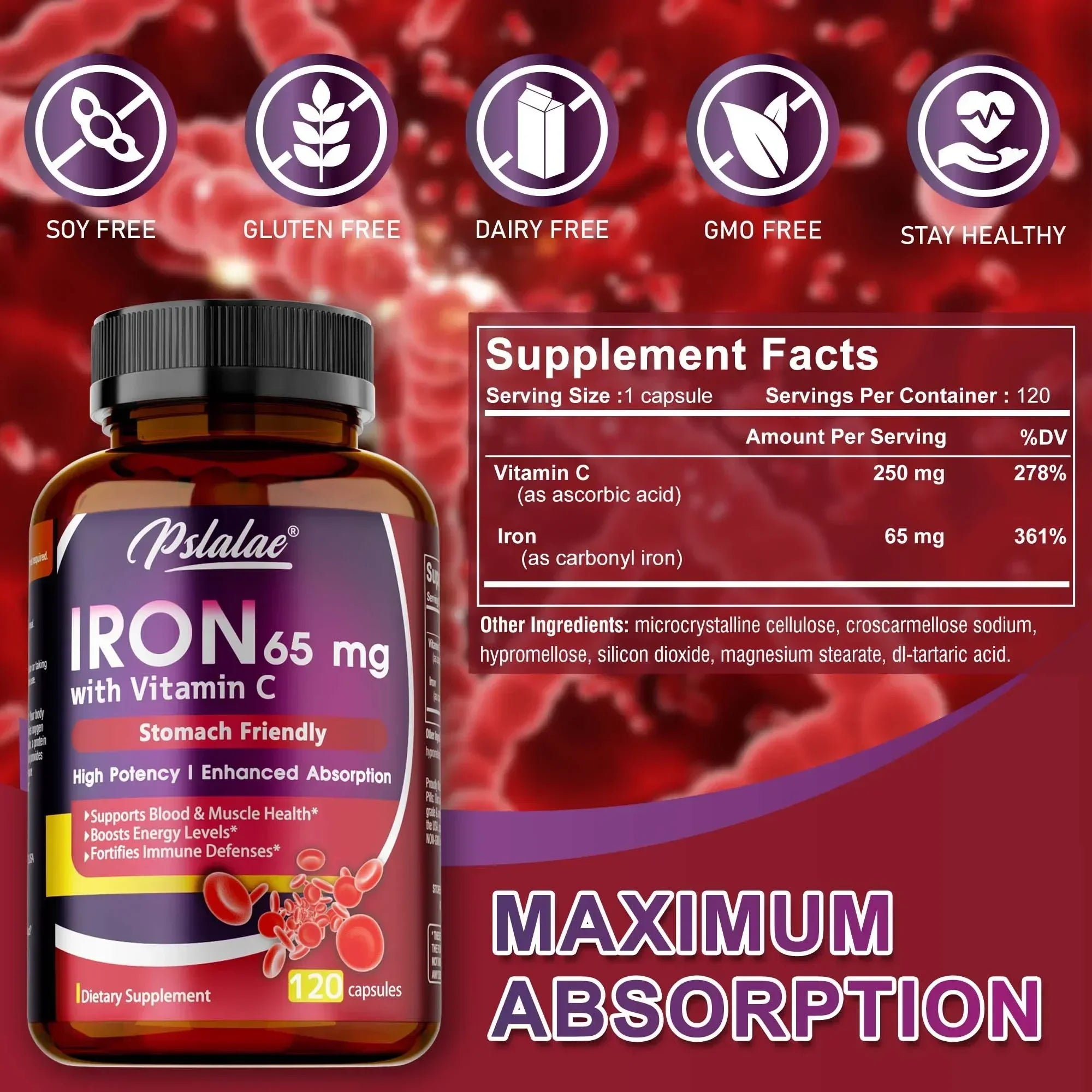 Iron Supplement - Reduce Anemia, Fight Fatigue, Promotes Red Blood Cells, Supports Brain and Heart Health, Improve Energy Levels