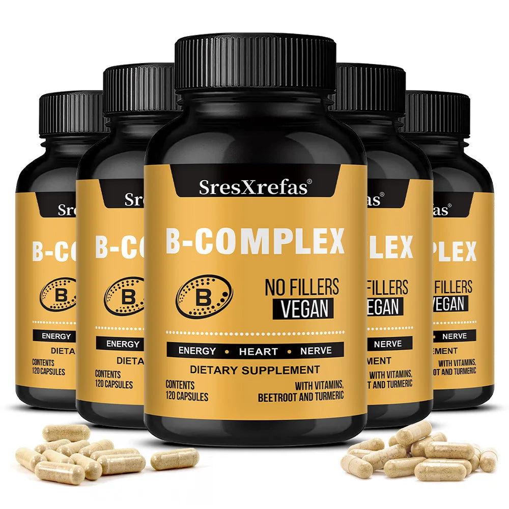 B Vitamin Supplements - with B12 for Mood, Brain, Nervous System, Energy, Metabolism, Relieve Fatigue, Heart Health