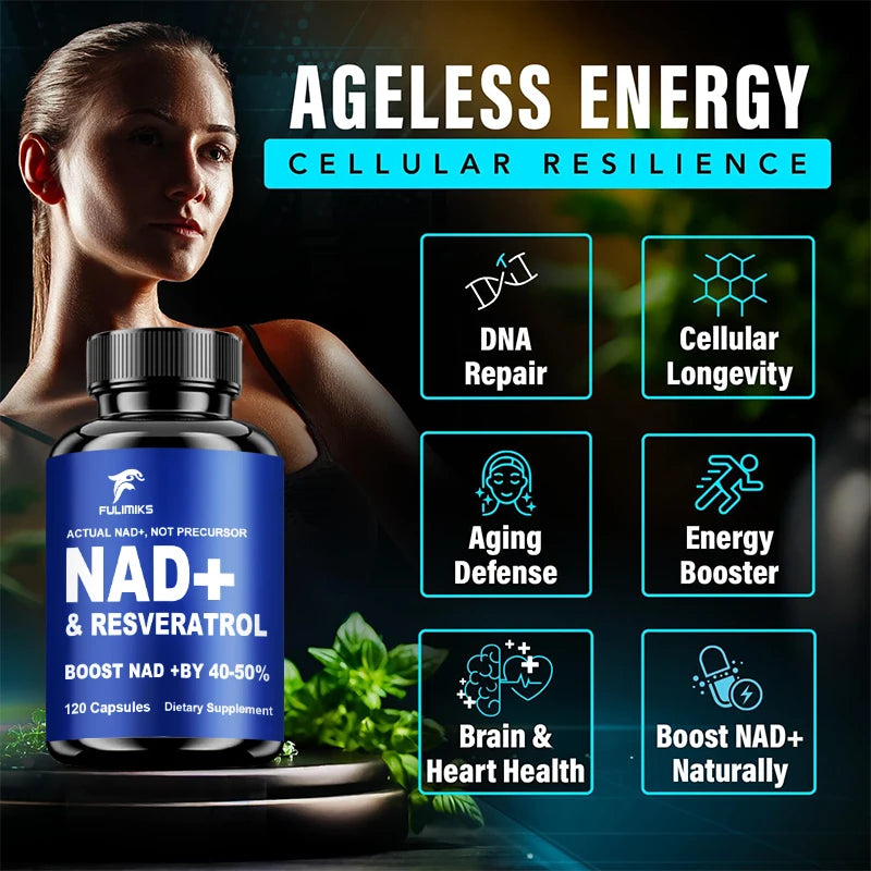 Daily NAD+ Resveratrol Dietary Supplement, with TMG & Vitamin, Support Skin, Heart Health, Immune, Sleep System for Men & Wmen