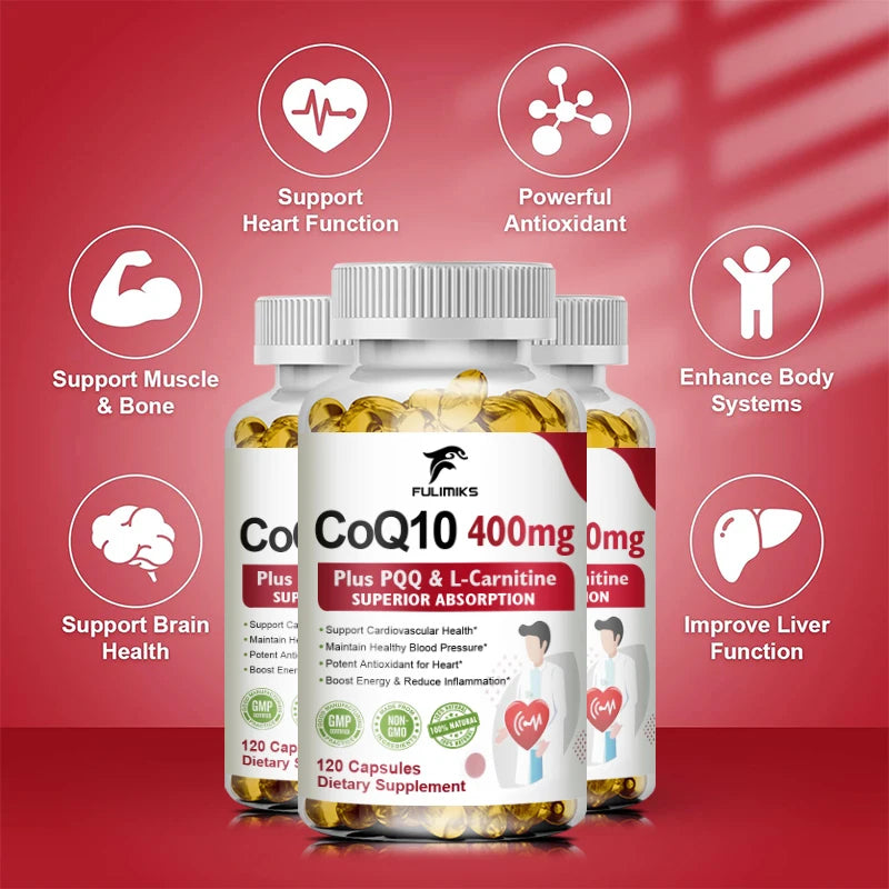 Premium Coenzyme Q10 Supplement, with Omega-3s & Vitamin E, Promotes Heart Health, Cellular Energy, Antioxidant & Healthy Aging