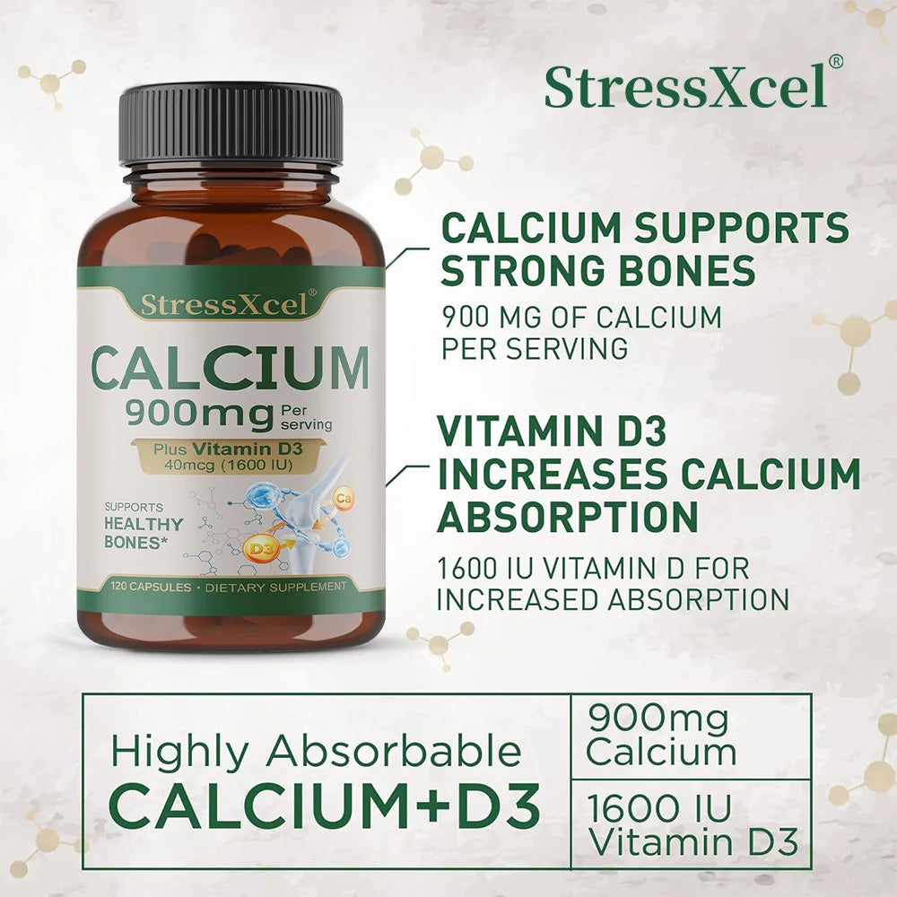 Bone Health and Joint Support Capsules with Calcium, Vitamin D3, Dietary Supplements for Women and Men, Gluten-Free