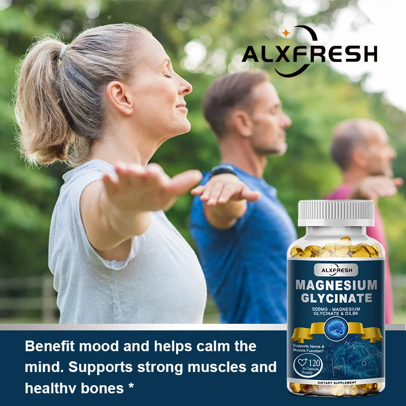Magnesium Glycinate Capsules 500mg with Zinc,Vitamin D3 B6,  Non-GMO, Nerve, Muscle, Bone Health Support Nutrition Supplement