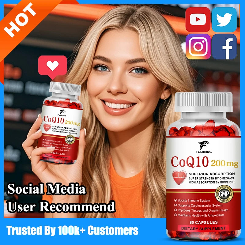 Natural Absorption CoQ10 Supplement, with PQQ, Black Pepper Extract, Support Mental Clarity, Hair & Skin Health, Daily Vitality