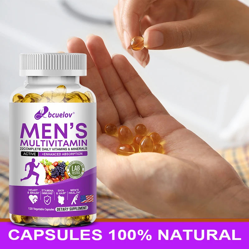 Men's Daily Multivitamin Capsules, Natural Daily Supplement for Energy, Stamina, Cognitive Brain, Immune & Overall Body Health