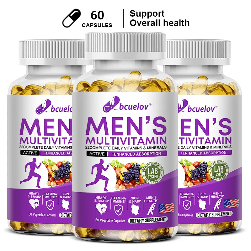 Men's Daily Multivitamin Capsules, Natural Daily Supplement for Energy, Stamina, Cognitive Brain, Immune & Overall Body Health