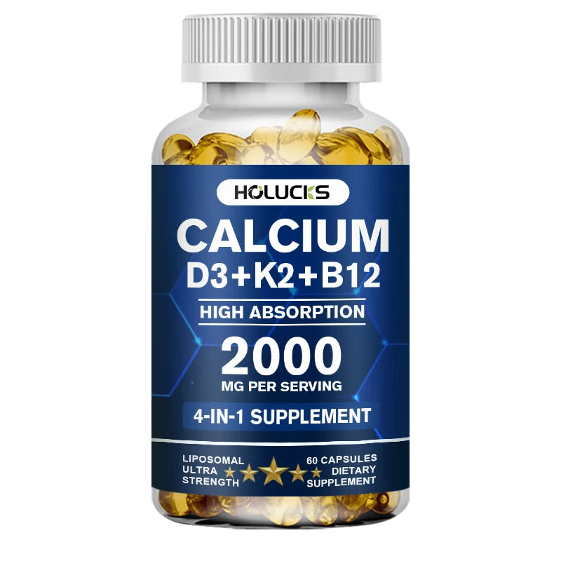 Organic Calcium Supplements, with Vitamin D3 K2, Strong Bone Teeth Joints, Support Heart & Brain Health, for Immune System