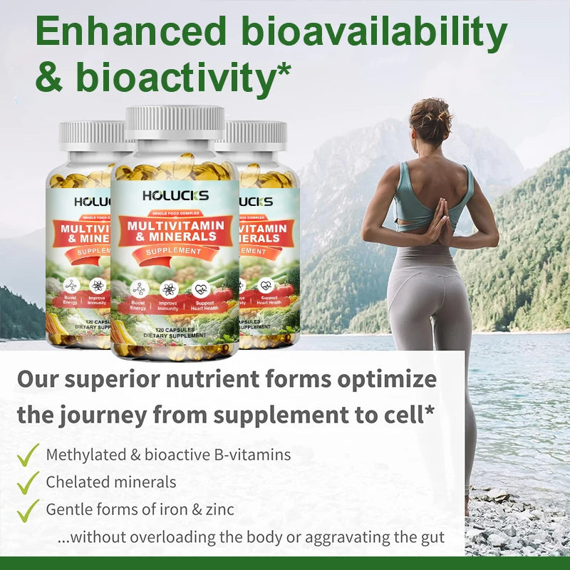 HOLUCKS Multivitamins & Multiminerals Supplement with Methylated Vitamins Chelated Minerals for Energy, Focus & Immune Health