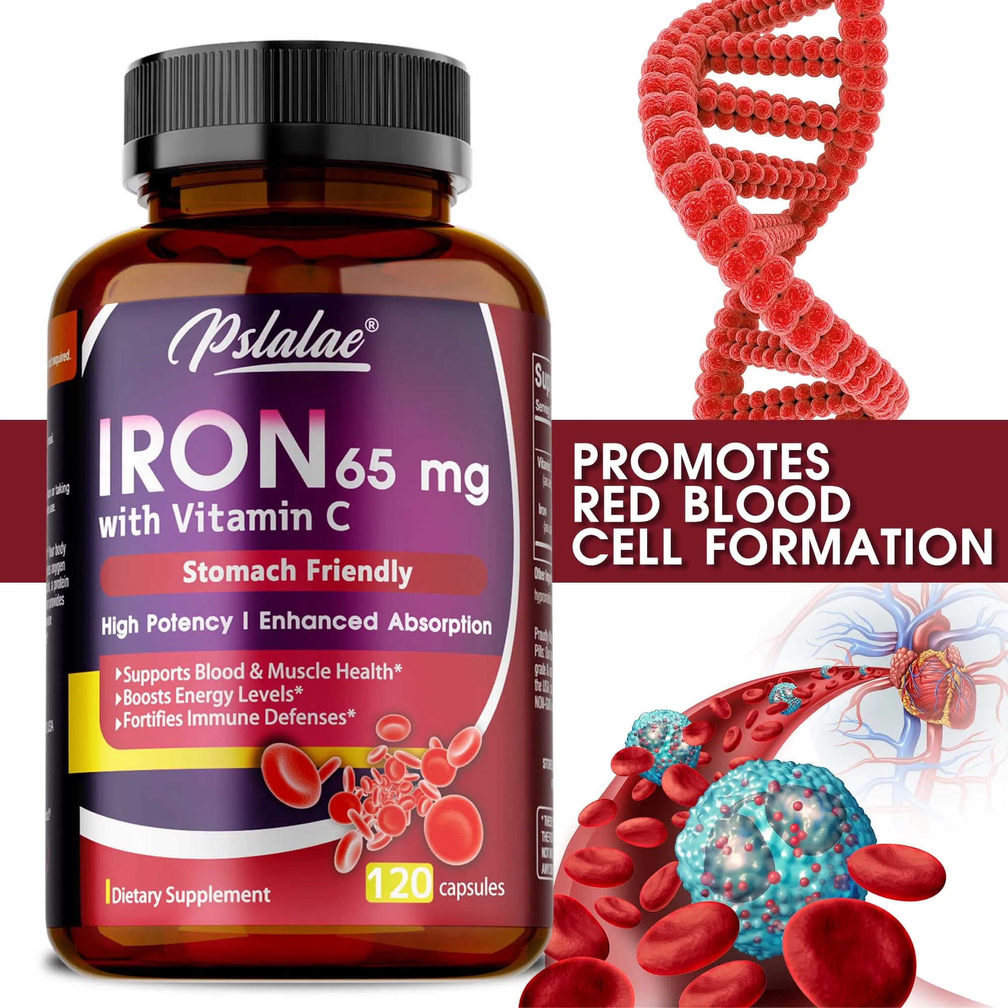 Iron Supplement - Reduce Anemia, Fight Fatigue, Promotes Red Blood Cells, Supports Brain and Heart Health, Improve Energy Levels