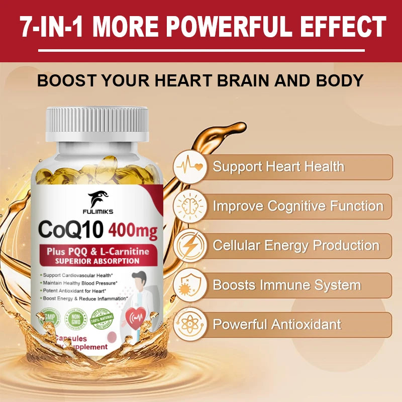 Premium Coenzyme Q10 Supplement, with Omega-3s & Vitamin E, Promotes Heart Health, Cellular Energy, Antioxidant & Healthy Aging