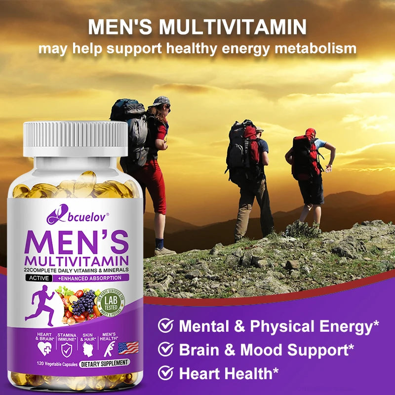 Men's Daily Multivitamin Capsules, Natural Daily Supplement for Energy, Stamina, Cognitive Brain, Immune & Overall Body Health